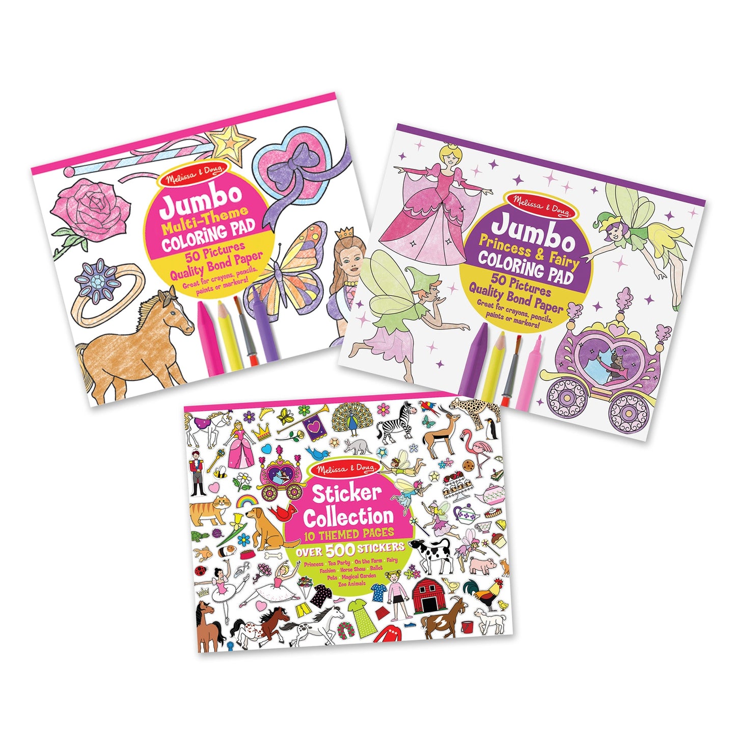 Princess, Fairy, Animals & More Coloring and Sticker Pad Bundle