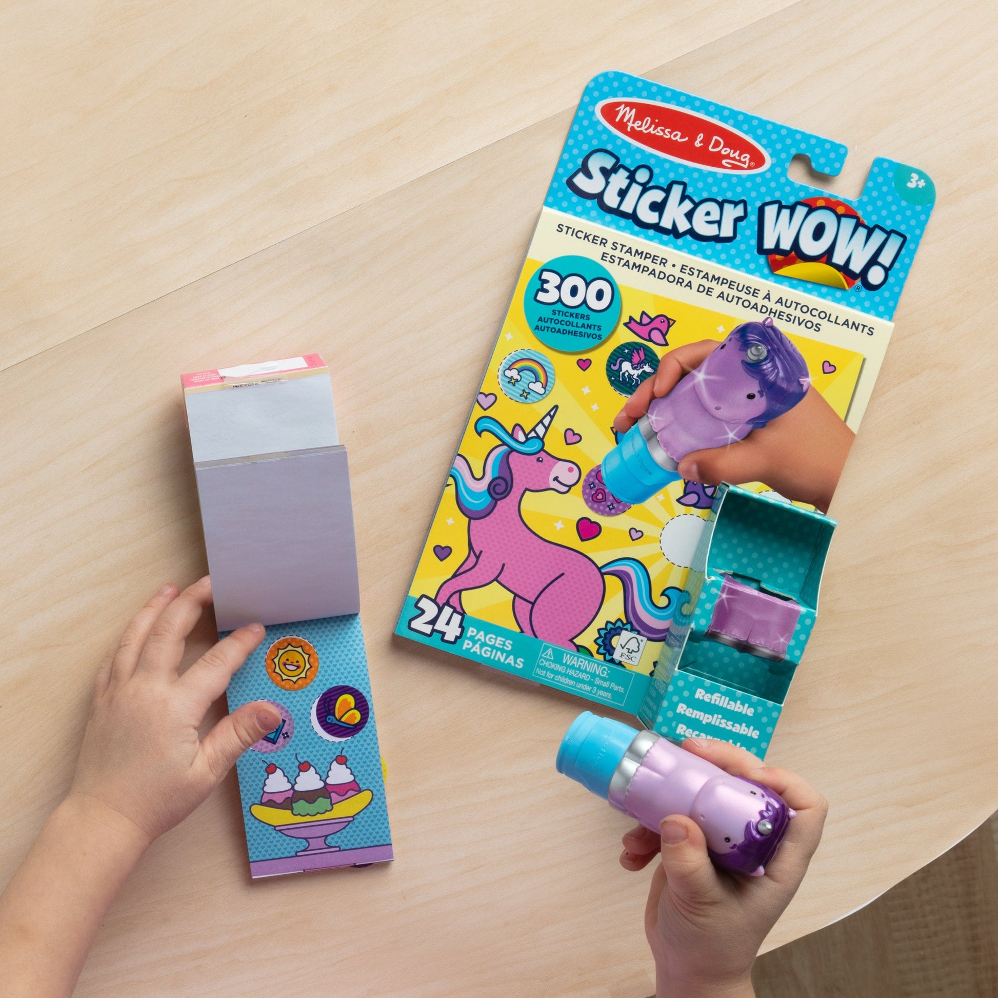 Sticker WOW!™ Purple Unicorn Bundle: Activity Pad & Sticker Stamper + Mini Activity Pad and 200 Refill Stickers