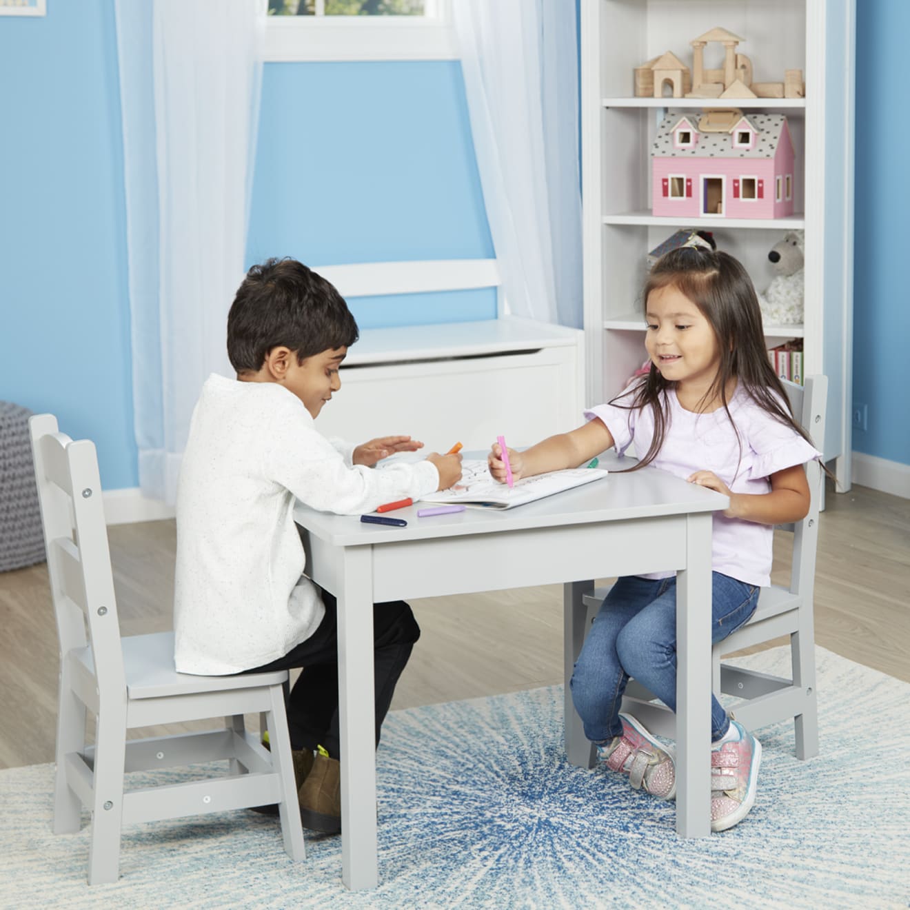 Wooden Table & 2 Chairs - Gray